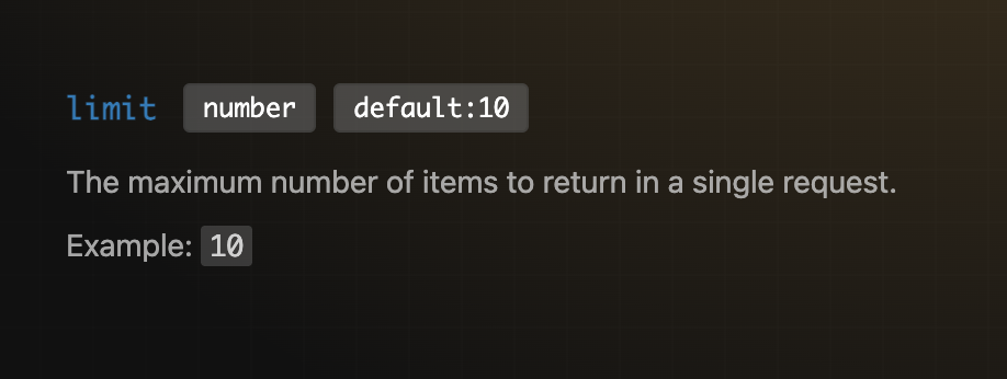 api parameters block